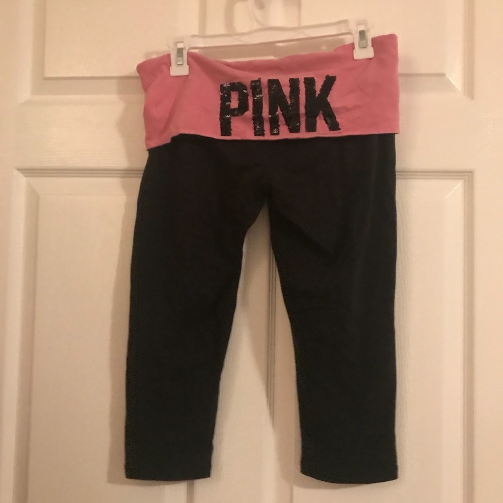 PINK cropped fold over bling waistband legging